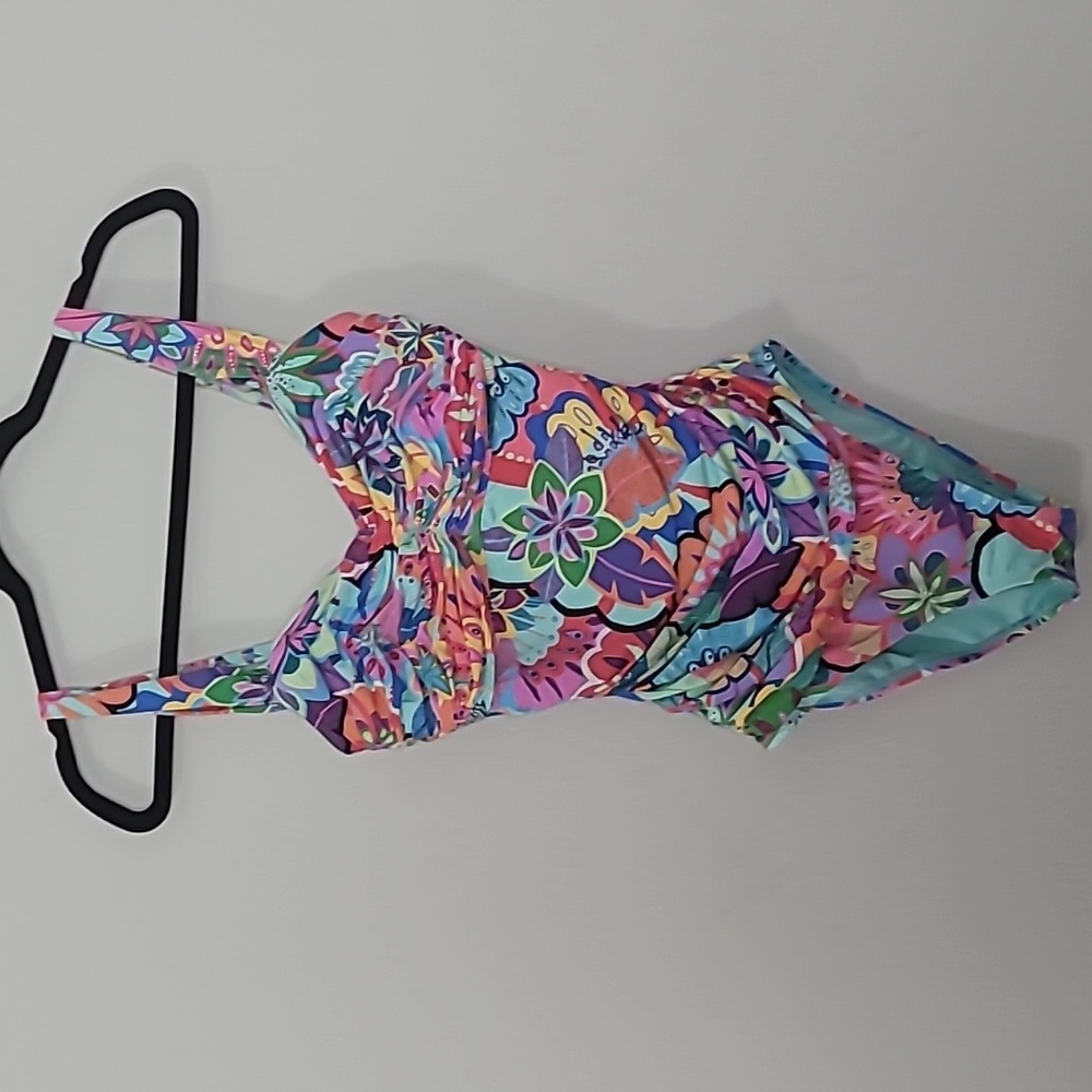 Blue Rod Beattie floral adjustable straps one piece swimsuit Size 8